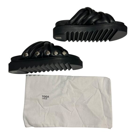 Toga Virilis / Archives AJ1358 Size 41 Black Leather Studded Slides Sandals NIB - Picture 3 of 12